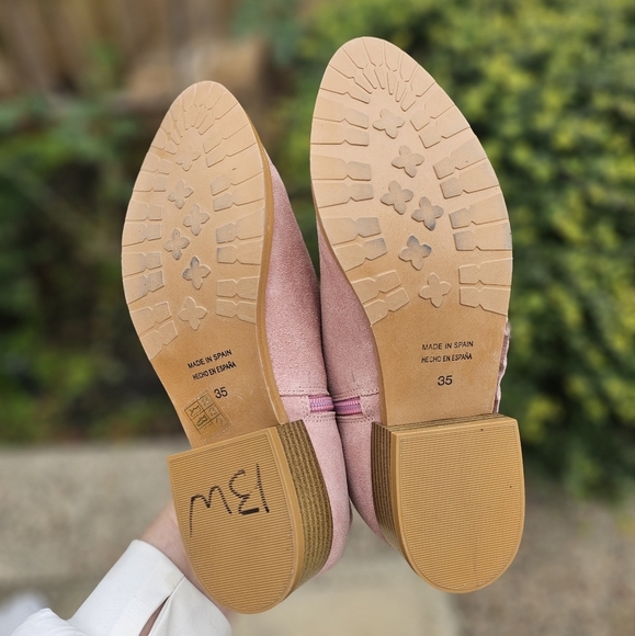 New Anthropologie Ruffled Suede Ankle Cuple Leather suede pink booties eu 35 - Picture 8 of 12
